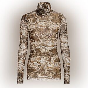 Ganni Earthy Brown and Cream Patterned Top